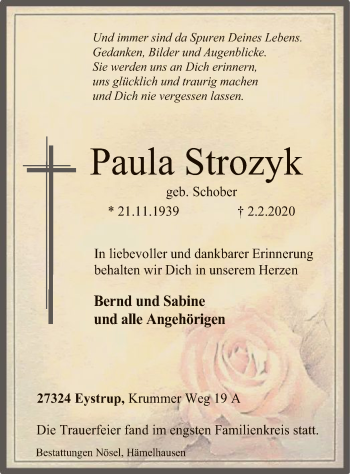 Traueranzeige von Paula Strozyk von SYK