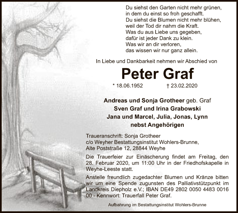  Traueranzeige für Peter Graf vom 26.02.2020 aus SYK
