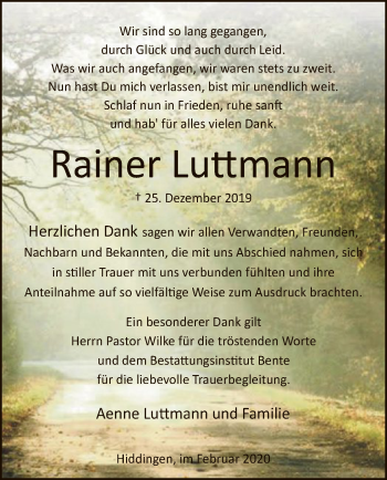 Traueranzeige von Rainer Luttmann von SYK