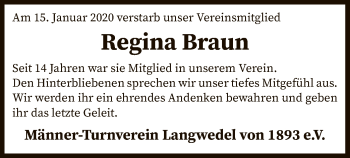 Traueranzeige von Regina Braun von SYK