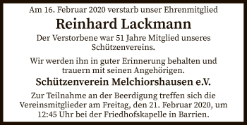 Traueranzeige von Reinhard Lackmann von SYK