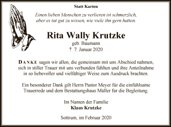 Traueranzeige von Rita Wally Krutzke von SYK