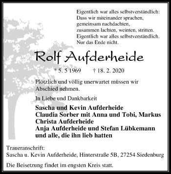 Traueranzeige von Rolf Aufderheide von SYK