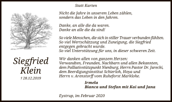 Traueranzeige von Siegfried Klein von SYK