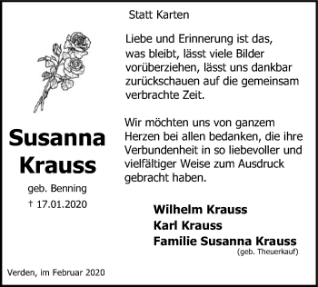 Traueranzeige von Susanna Krauss von SYK