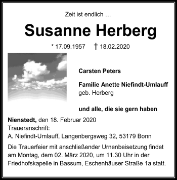 Traueranzeige von Susanne Herberg von SYK