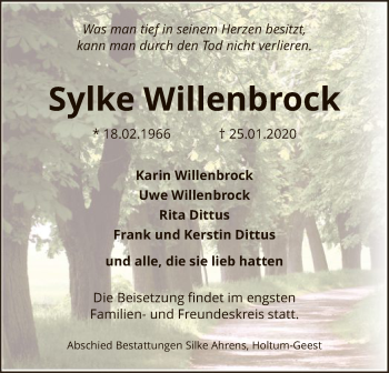 Traueranzeige von Sylke Willenbrock von SYK