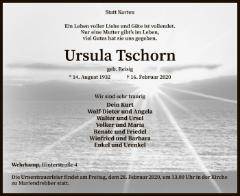 Traueranzeige von Ursula Tschorn von SYK