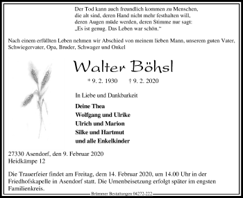 Traueranzeige von Walter Böhsl von SYK