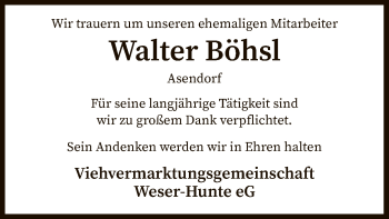 Traueranzeige von Walter Böhsl von SYK