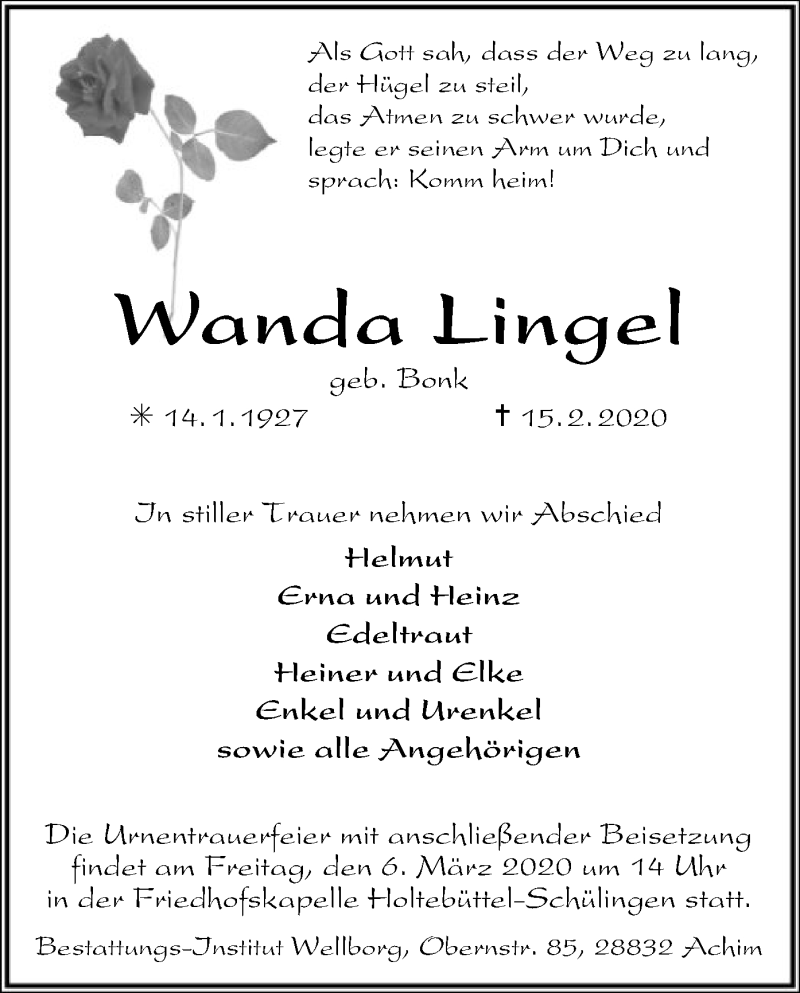  Traueranzeige für Wanda Lingel vom 29.02.2020 aus SYK