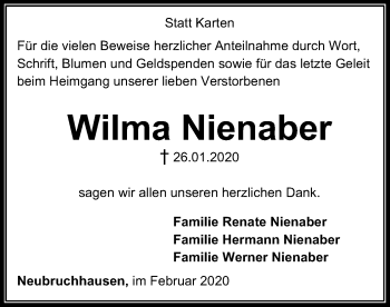 Traueranzeige von Wilma Nienaber von SYK