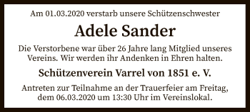 Traueranzeige von Adele Sander von SYK