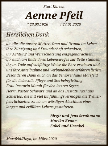 Traueranzeige von Aenne Pfeil von SYK