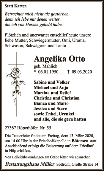 Traueranzeige von Angelika Otto von SYK