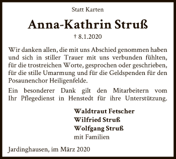 Traueranzeige von Anna-Kathrin Struß von SYK