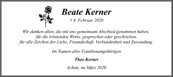 Traueranzeige von Beate Kerner von SYK