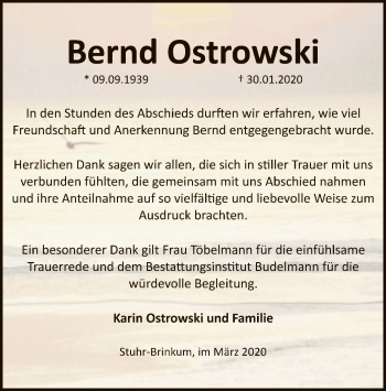 Traueranzeige von Bernd Ostrowski von SYK