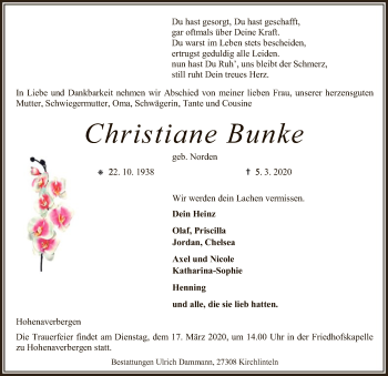 Traueranzeige von Christiane Bunke von SYK