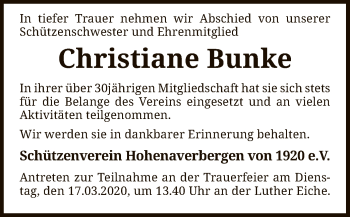 Traueranzeige von Christiane Bunke von SYK