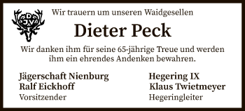 Traueranzeige von Dieter Peck von SYK