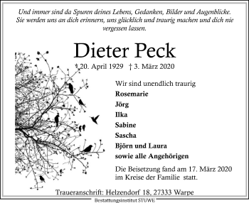 Traueranzeige von Dieter Peck von SYK