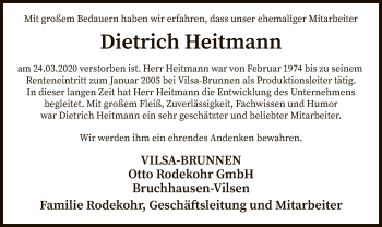 Traueranzeige von Dietrich Heitmann von SYK