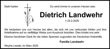 Traueranzeige von Dietrich Landwehr von SYK