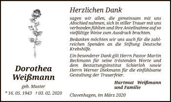 Traueranzeige von Dorothea Weißmann von SYK