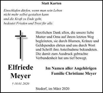 Traueranzeige von Elfriede Meyer von SYK