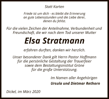 Traueranzeige von Elsa Stratmann von SYK