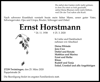 Traueranzeige von Ernst Horstmann von SYK