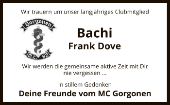 Traueranzeige von Frank Dove von SYK