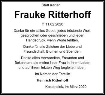 Traueranzeige von Frauke Ritterhoff von SYK