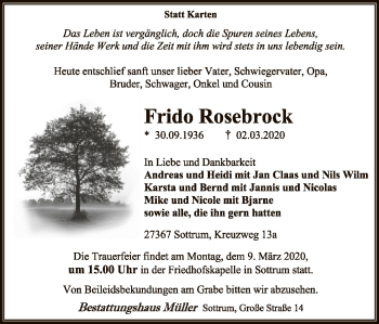 Traueranzeige von Frido Rosebrock von SYK