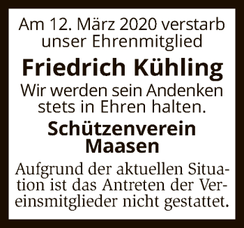 Traueranzeige von Friedrich Kühling von SYK