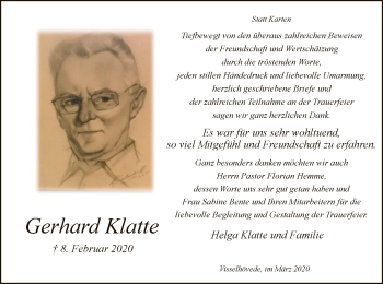 Traueranzeige von Gerhard Klatte von SYK