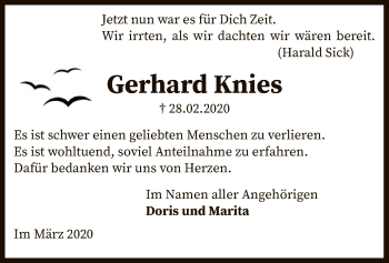 Traueranzeige von Gerhard Knies von SYK