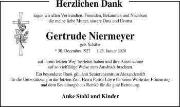 Traueranzeige von Gertrude Niermeyer von SYK