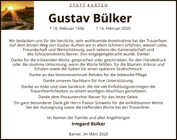 Traueranzeige von Gustav Bülker von SYK