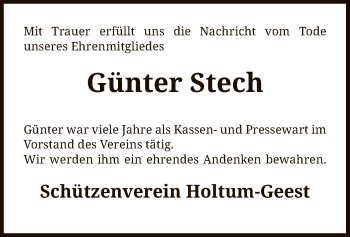 Traueranzeige von Günter Stech von SYK