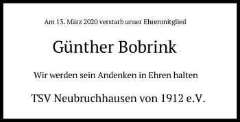 Traueranzeige von Günther Bobrink von SYK