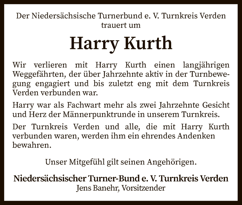  Traueranzeige für Harry Kurth vom 14.03.2020 aus SYK