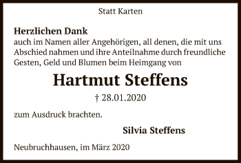 Traueranzeige von Hartmut Steffens von SYK