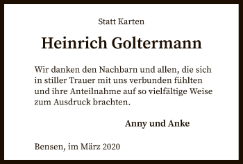 Traueranzeige von Heinrich Goltermann von SYK