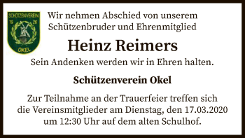 Traueranzeige von Heinz Reimers von SYK