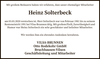 Traueranzeige von Heinz Solterbeck von SYK