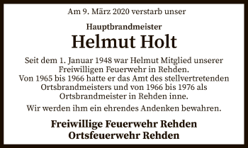 Traueranzeige von Helmut Holt von SYK