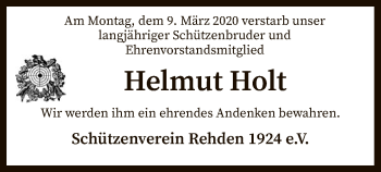 Traueranzeige von Helmut Holt von SYK