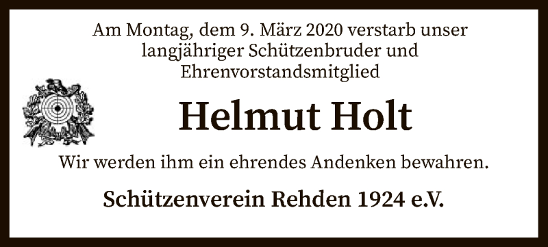  Traueranzeige für Helmut Holt vom 17.03.2020 aus SYK